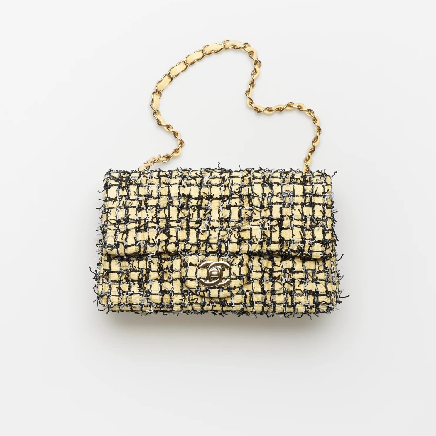 Chanel Yellow Black Gray Braided Tweed Mini Flap Bag