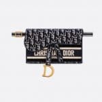 Dior Blue Oblique Embroidered Velvet Slim Saddle Pouch Bag