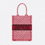 Dior Red Polkadot Dioramour Vertical Book Tote Bag