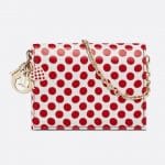 Dior White/Red Polkadot Lady Dior Chain Card Holder