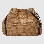 Gucci Beige Raffia GG Marmont Large Tote Bag