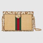 Gucci Beige Straw Ophidia Small Shoulder Bag