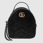 Gucci Black Velvet Matelassé GG Marmont Backpack Bag