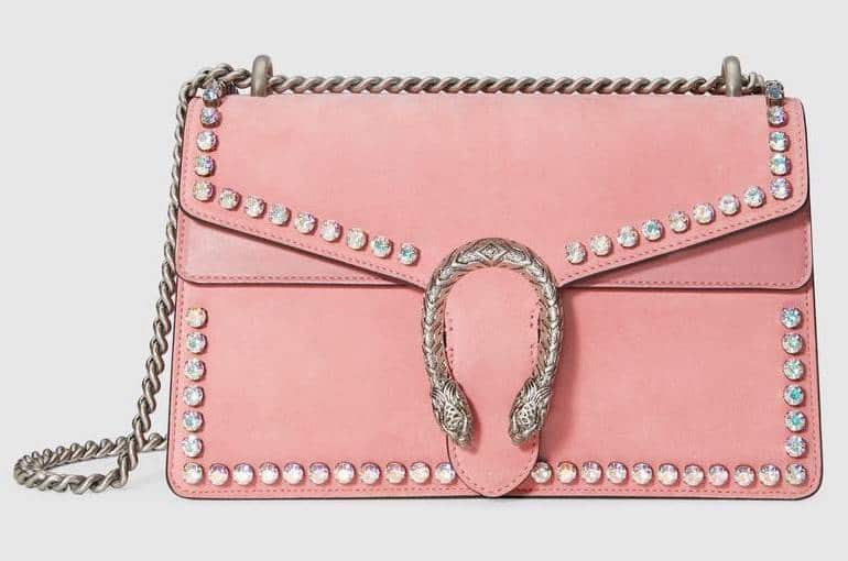 Gucci Light Pink Peony Suede Crystal Dionysus Small Shoulder Bag