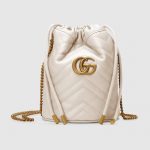 Gucci White Leather GG Marmont Mini Bucket Bag