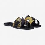 Hermes Noir Sous L'Egide de Mars Print Oran Sandals