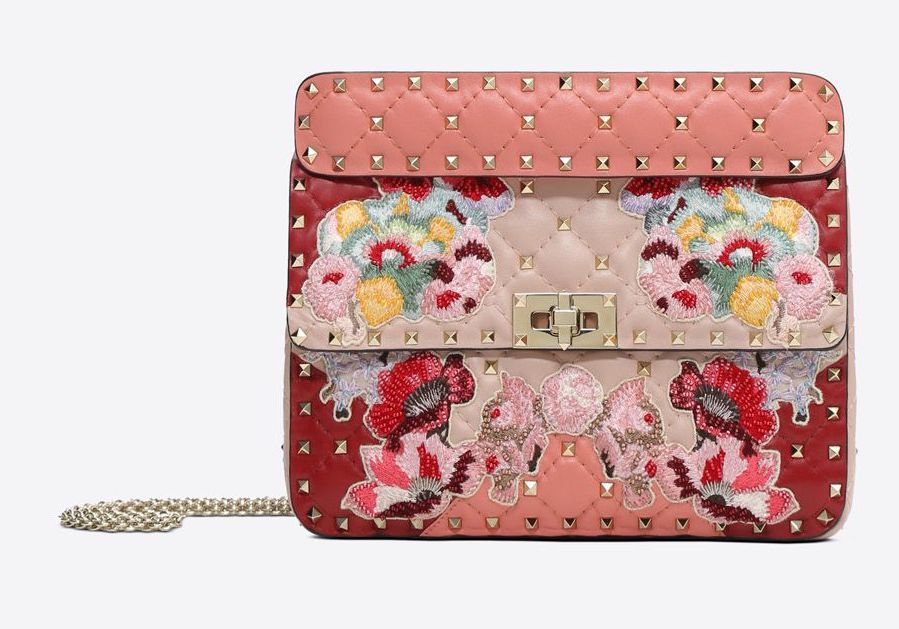 Valentino Pink Embroidered Medium Spike Bag