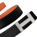 Hermes Black Swift and Gold Epsom Brushed Finish Silver Quizz Belt